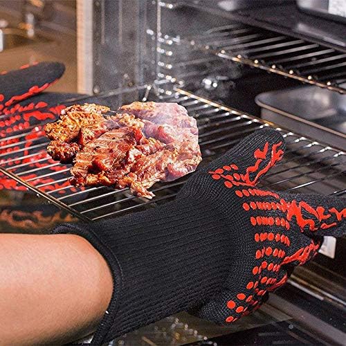 BBQ Cooking Gloves 1472F Heat Resistant Glove, EN407 CE Protective Oven Mitt Extreme Heat Resistant Grilling Glove for Baking, Heatproof Adiabatic Silicone Glove, 1 Pair