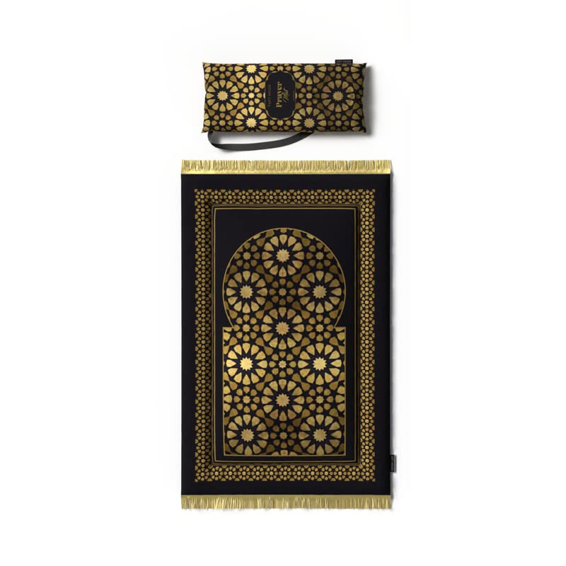 Padded Prayer Rug for Kids in premium Gold and Black velvet, 57x95 cm, a soft and comfortable mat with a timeless design, perfect for making a child's prayer time special