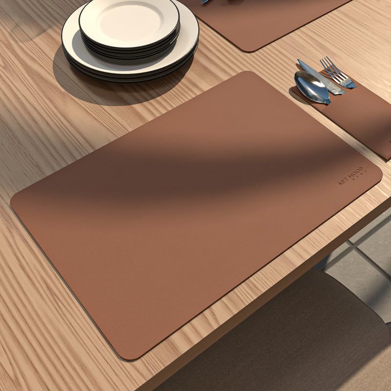Leather Placemats and Cover Holder - Set of 2 Placemats, 2 Cover Holders Durable for Dinner Plate, Dining Table