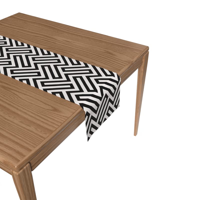 Velvet Black & White 5 Table Runner, a Plush Decorative Centerpiece with a Bold Monochromatic Design, 35x140 cm, a Modern and High-Contrast Accent Scarf for your Dining Table