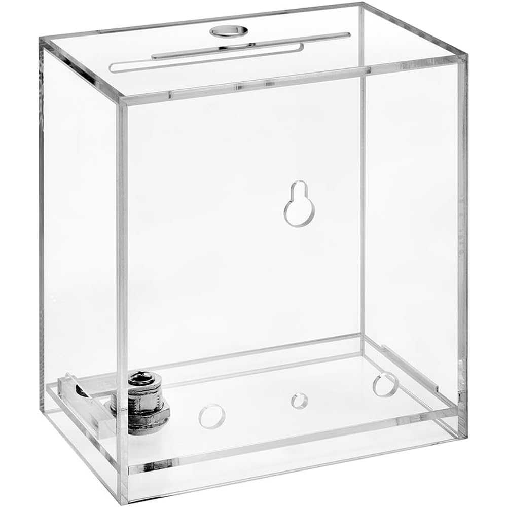 Acrylic Donation and Suggestion Box with Lock, Crystal Clear Freestanding or Wall-Mounted Display Box for Ballots, Promotions, or Feedback, Secure Slot Lid with Keys, Transparent Design