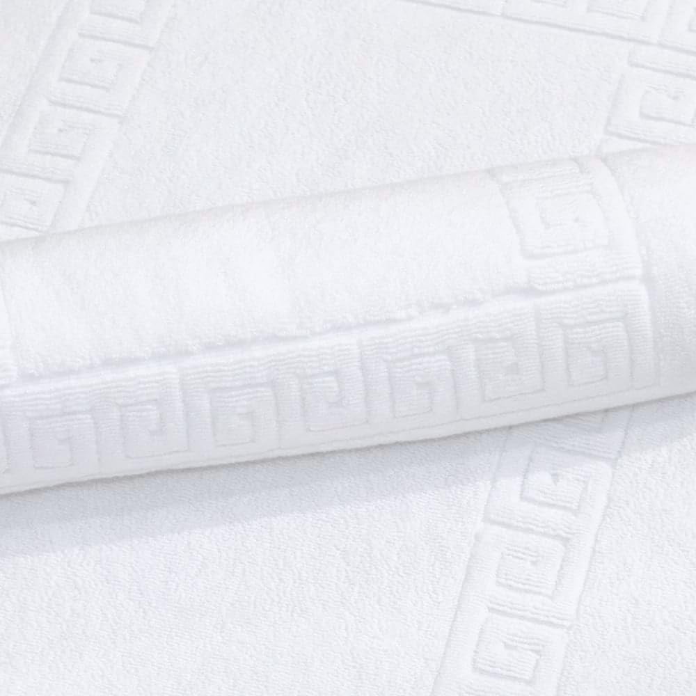 Hotel Cotton Bath Mat, White, Soft and Absorbent 100% Cotton, High GSM Shower Mat with Greek Key Border for Bathroom Floor Comfort, 50x70 cm, 300g