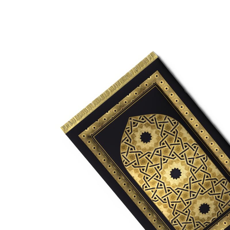 Padded Velvet Prayer Rug for Kids, a soft mat in Gold and Black, 57x95 cm, designed with a classic pattern to provide a comfortable and special place for a child's daily prayers