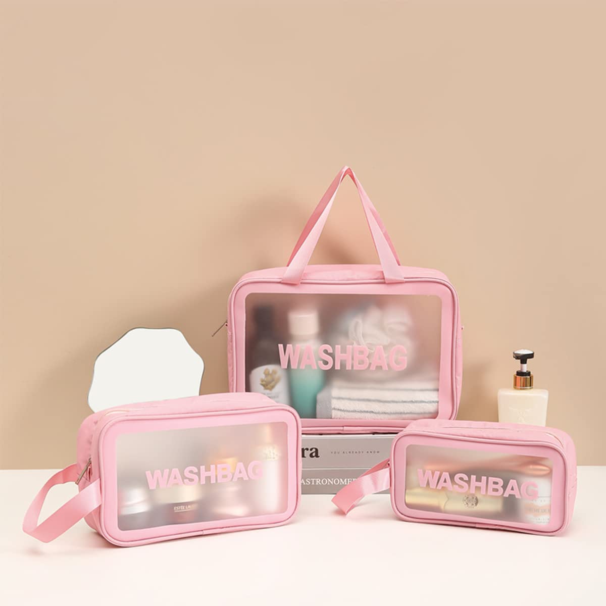 Clear Toiletry Bag Set of 3, Transparent Makeup Cosmetic Bags, Travel Wash Pouch for Women,Waterproof Organizer for Toiletries, Skincare, and Accessories