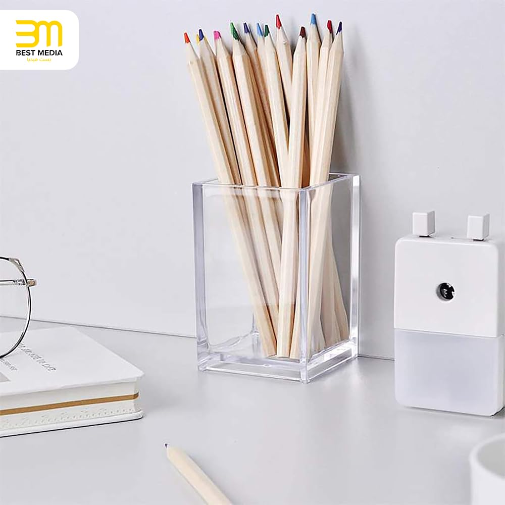 4-Pack Large and Thick Clear Acrylic Pen Holders, Modern Makeup Brush Holder Cups, Heavy-Duty Desktop Pencil and Stationery Organizer Set for School, Home, and Office Desk Accessories