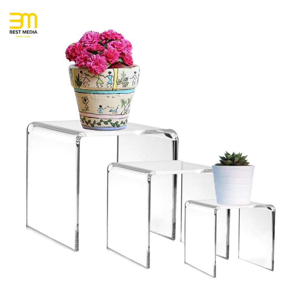 Acrylic Display Risers Set, 3-Piece Clear Acrylic Pedestal Stands, Assorted Sizes for Jewelry Display, Tabletop Fixtures, Retail Counter Showcases, Collectibles and Product Presentation