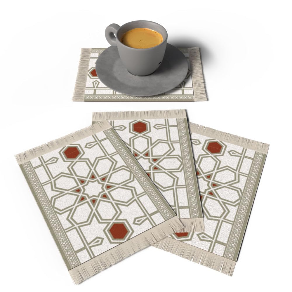 Rug Coaster Set – Set of 4 Mini Carpet Coasters with Velvet Surface & Leather Backing, Non-Slip, 14x9 cm, Elegant Table Protection & Gift Idea