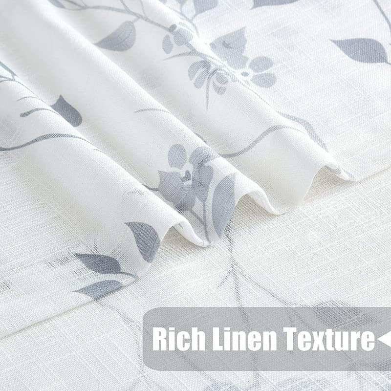 Rich Natural Linen curtains - Printed floral curtains- Semi-transparent - Road Pocket grommets for living room, bedroom, kitchens, 1 piece
