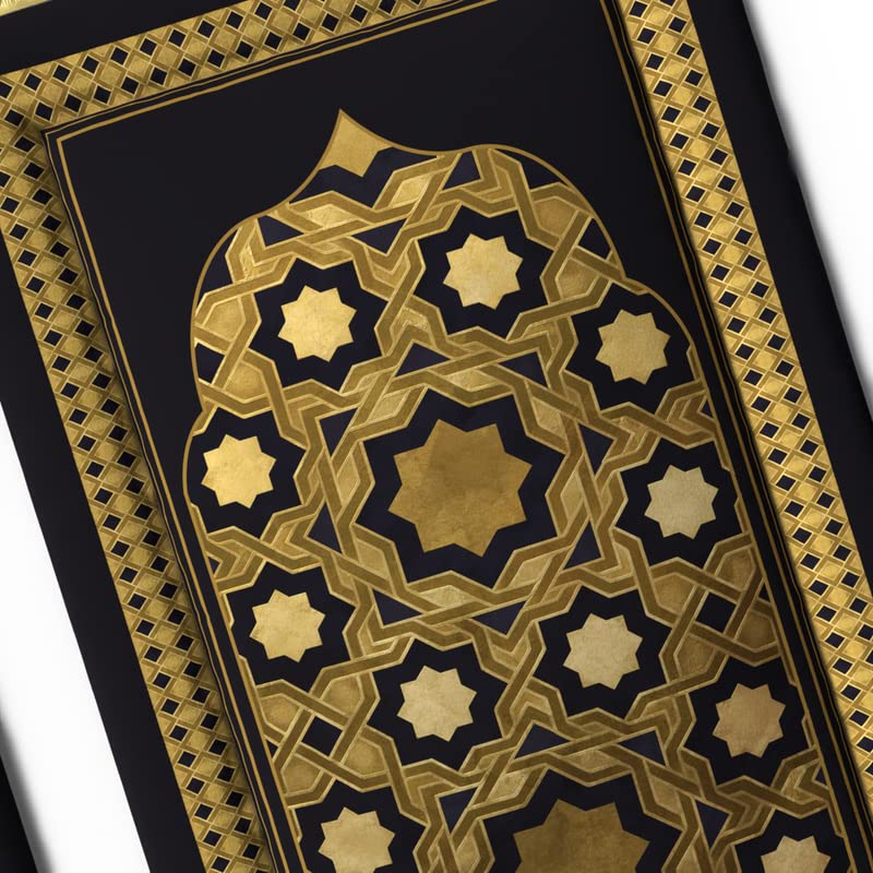Padded Prayer Rug Mat in soft velvet, Gold and Black, 68x117 cm, a luxurious and comfortable rug with thick cushioning, making it ideal for daily prayers and long periods of devotion