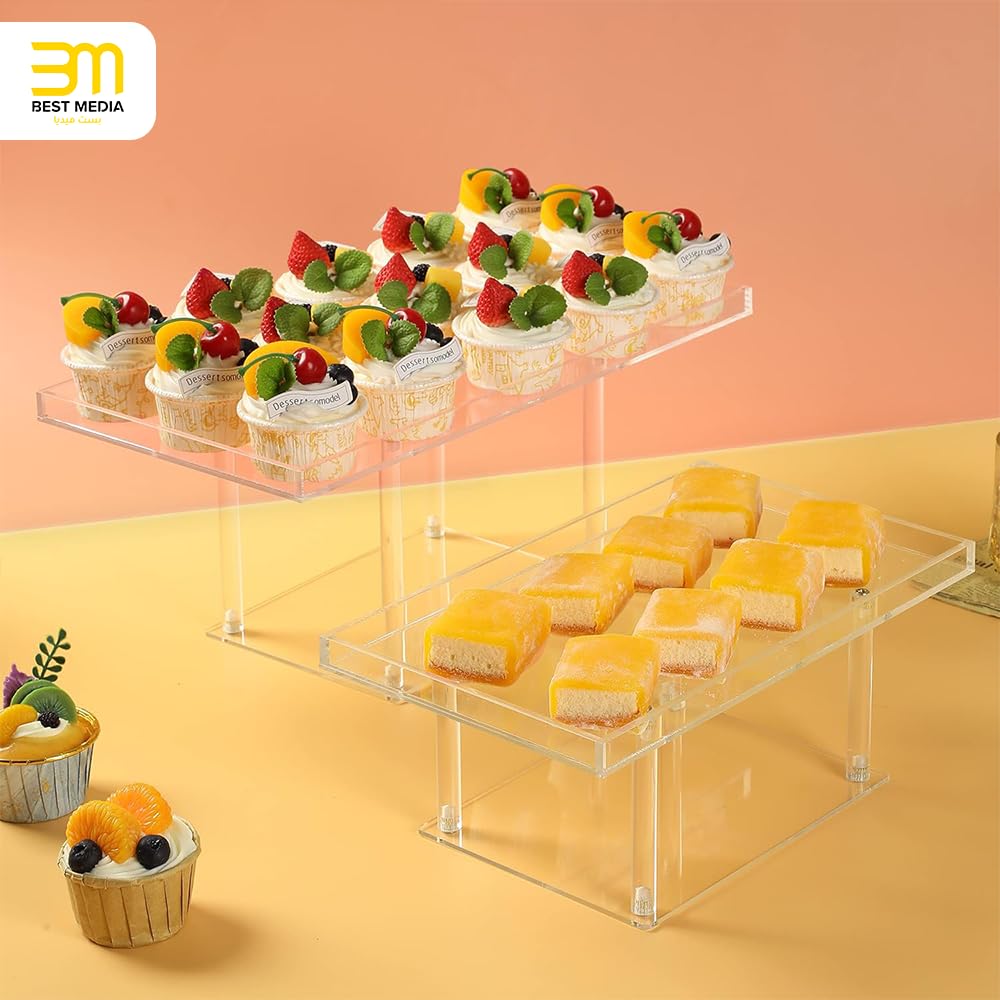 Dessert Table Display Set, 3-Piece Clear Acrylic Buffet Risers and Serving Stands, Tiered Display for Cupcakes, Pastries, Cookies, Treats and Party Food Presentation, 3 Sizes, Clear