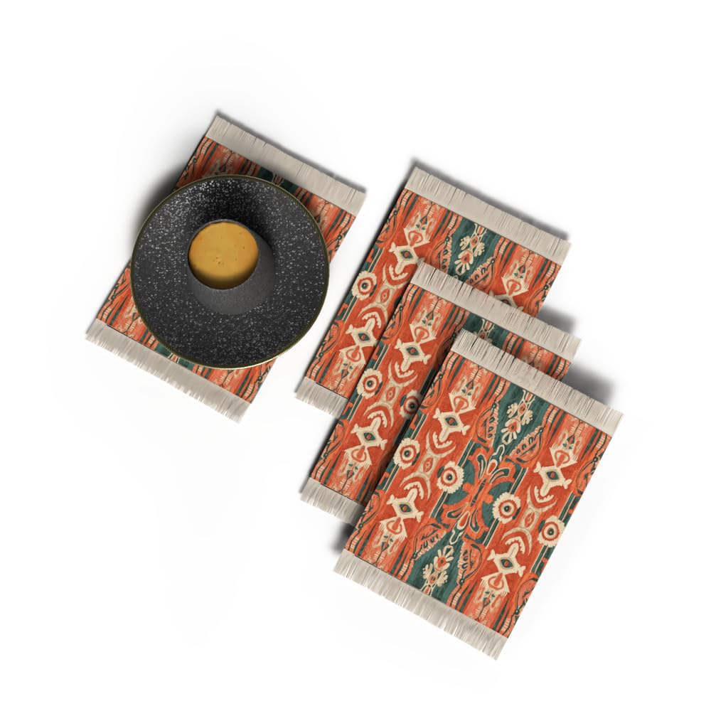 Rug Coaster - Elegant and Durable Mini Rug Coasters for Coffee Table, Dining, and Home Decor - Ultra-Soft Microfiber Polyester - Set Of 4
