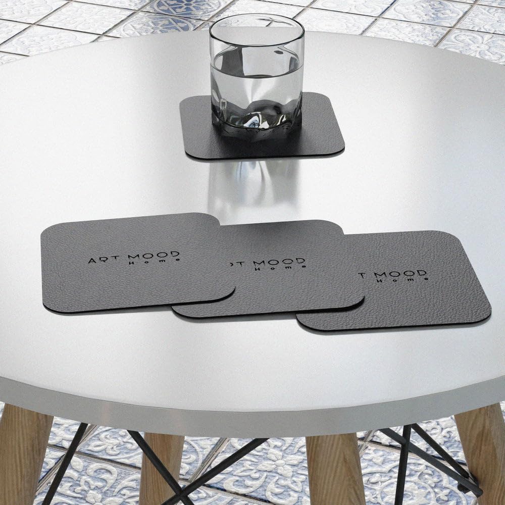 Leather Coaster Set - Premium Faux Leather Coasters with Stylish Touch, Heat-Resistant and Scratch-Proof - Perfect for Coffee Tables, Dining, and Home Decor, Set of 4