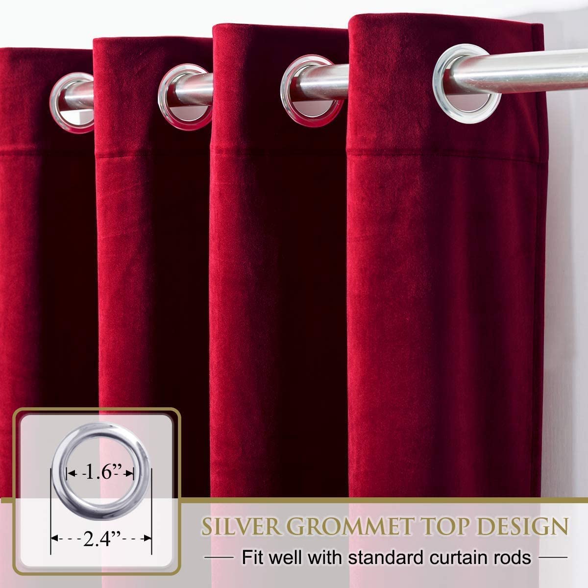 Elegant Velvet curtains - Soft Velour fabric - Steel Grommets - for living rooms - 1 piece-Dark Red