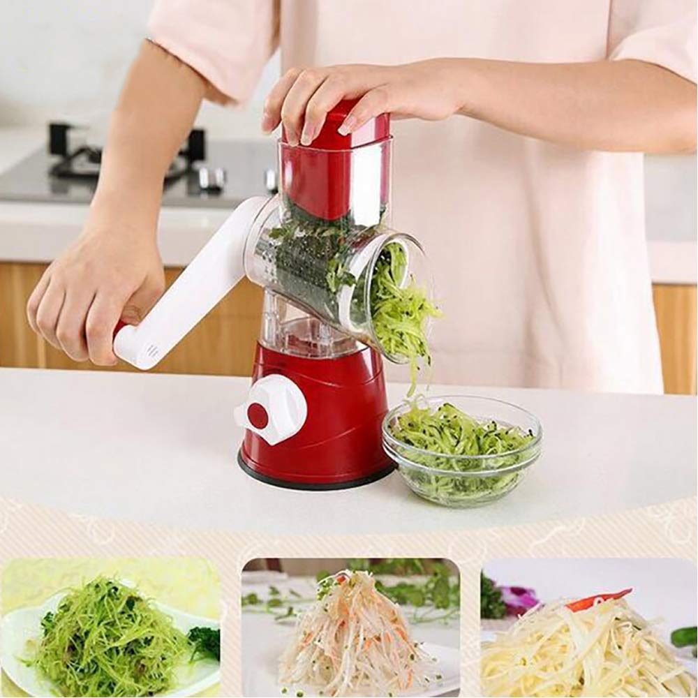 مبشرة جبن يدوية دوارة - قطاعة ماندولين دائرية بقاعدة شفط قوية، قطاعة خضراوات، مطحنة مكسرات، مفرمة جبن متعددة الأغراض