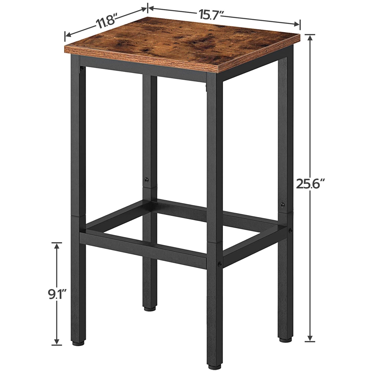 Bar Stools, Set of 2 Bar Chairs with Footrest, Black Steel Frame, Adjustable Feet, for Living Room, Dining Room, Kitchen, Industrial Design, Rustic Brown