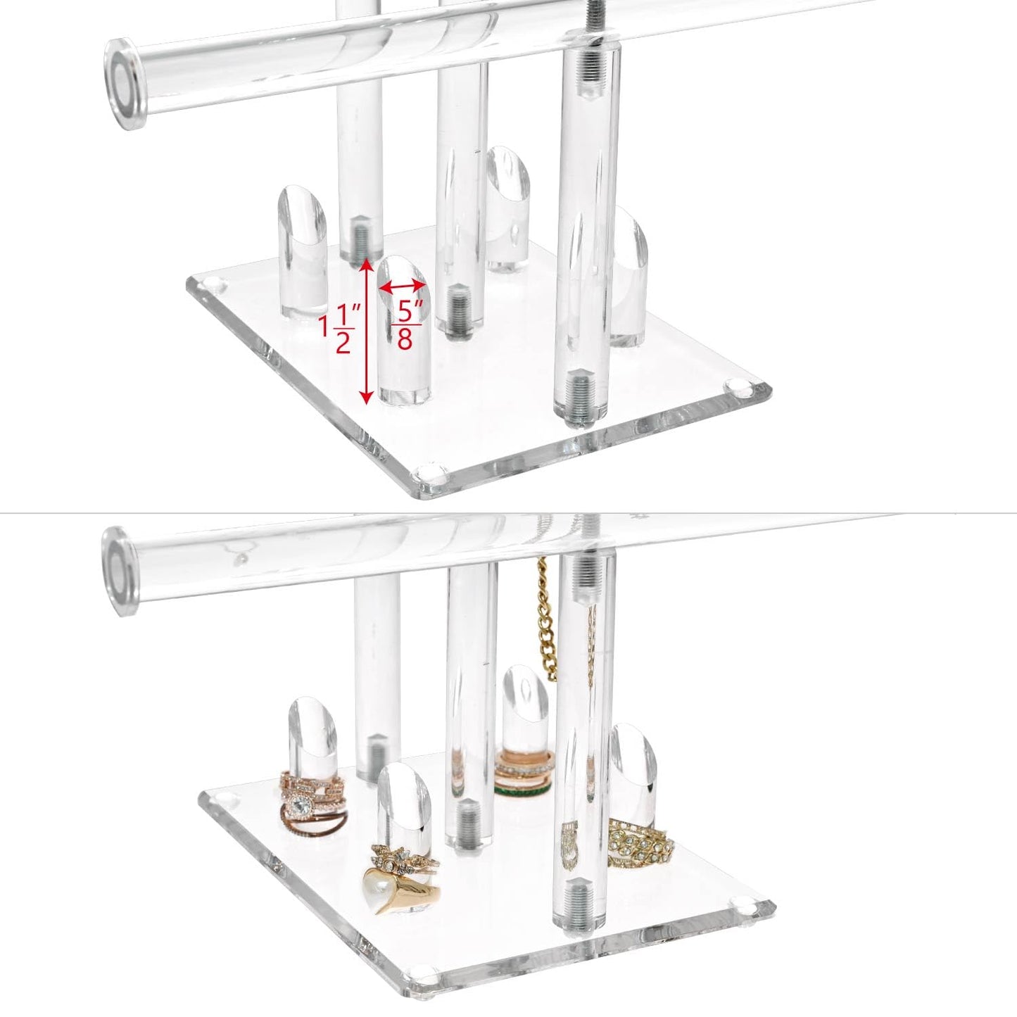 1-Piece 3-Tier Clear Acrylic Jewelry Display Stand with Ring Holders, 25 x 16 x 38 cm Necklace Bracelet Bangle Organizer for Store, Tradeshow, and Home Décor