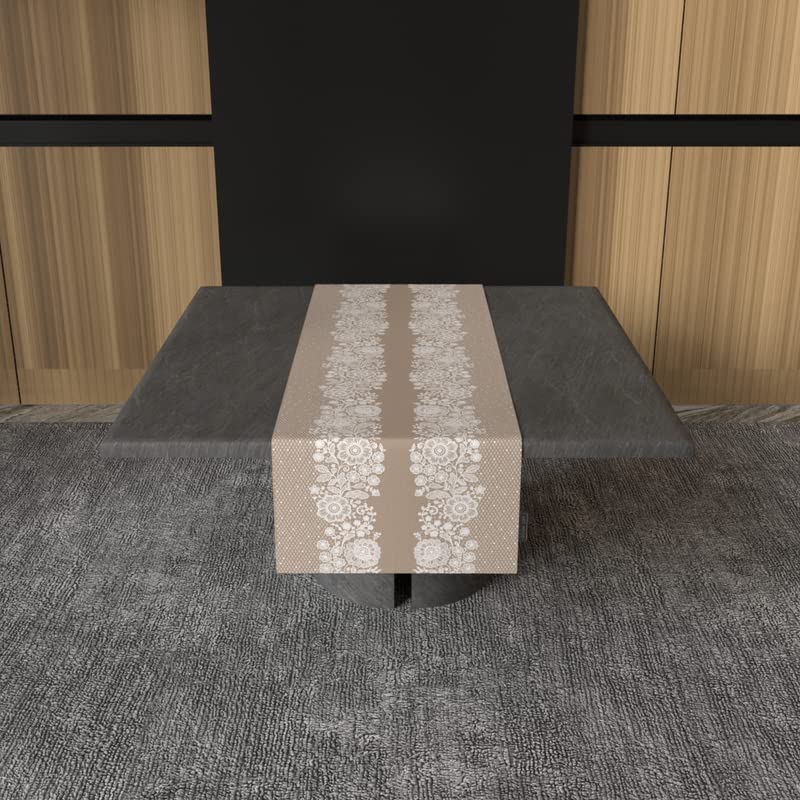 Slate Velvet Table Runner in Beige & Blue, a 35x140 cm plush decorative centerpiece with a sophisticated geometric design, blends modern style with luxurious comfort for an elegant table