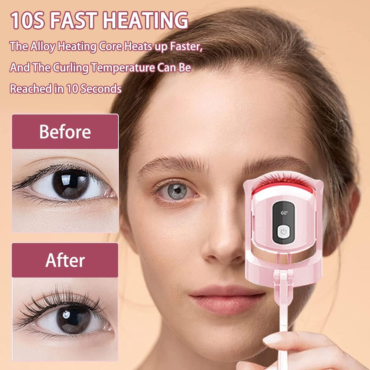 YelaJoy Heated Eyelash Curler, USB Rechargeable, 3 Heat Modes, LCD Display, Pink