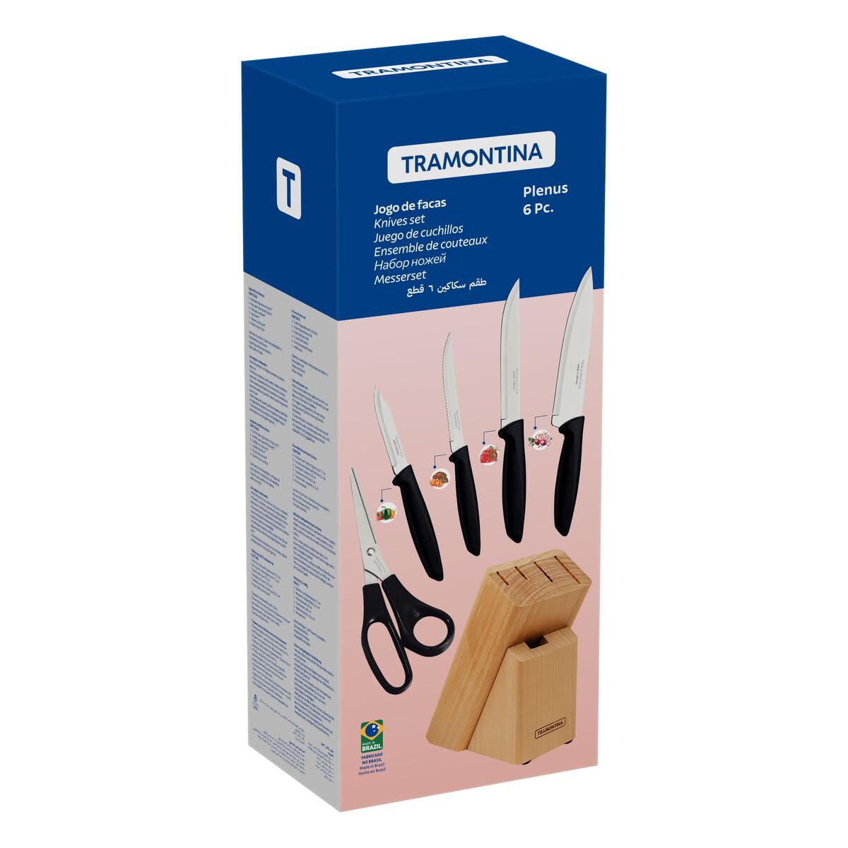 Knives Set 6 Pcs Stainless Steel blades with ergonomic polypropylene handles & Block, dishwasher Safe. - Designed for High Performance and Durability, Ideal for Professional and H