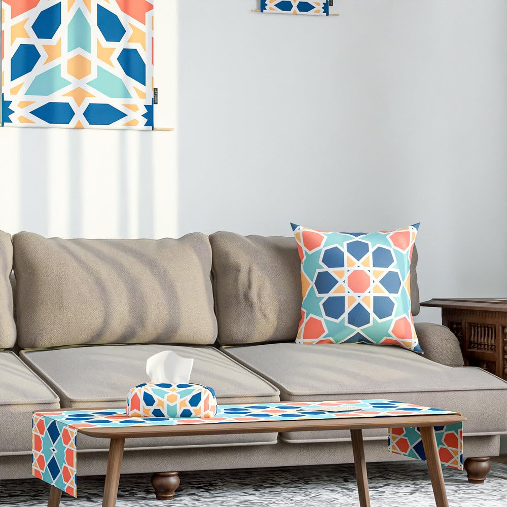 Décor Bundle Collection - Table Runner, 2 Cushion Covers, 4 Coasters, 3 Fabric Posters, Tissue Box – Elegant Home Set for Living Room or Dining