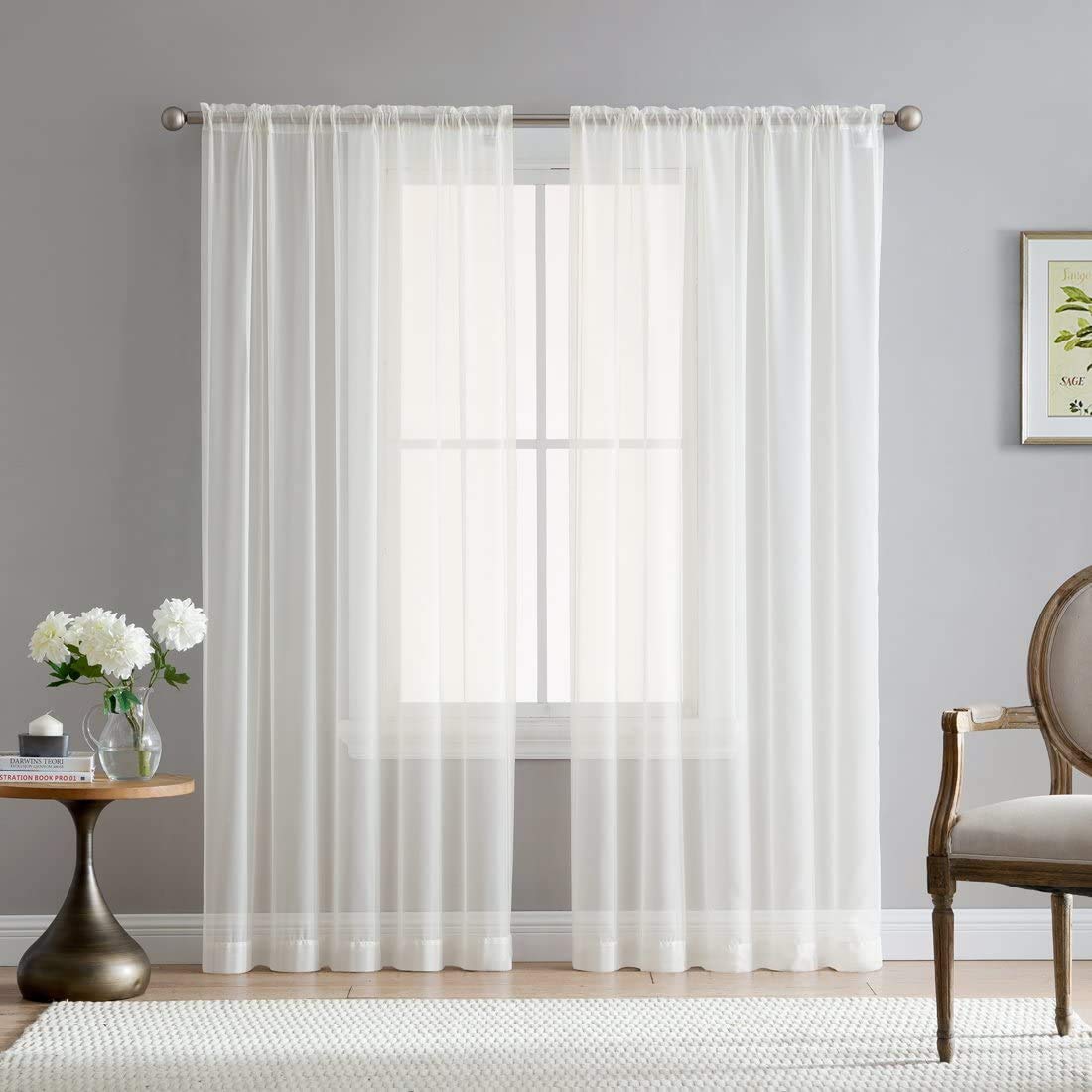 Elegant Voile Chiffon Curtains - Rod Pocket Design - Luxury Soft Fabric 1 Panel