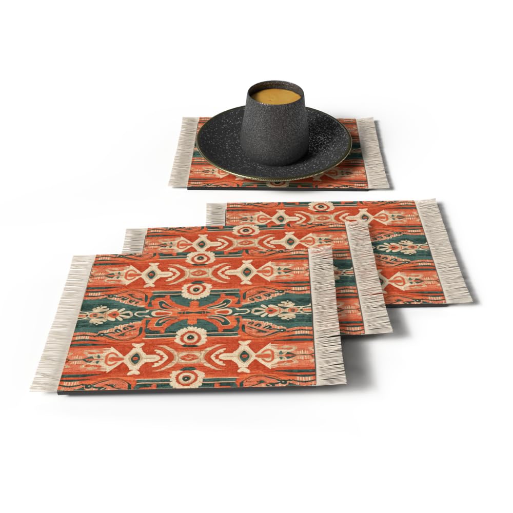 Rug Coaster - Elegant and Durable Mini Rug Coasters for Coffee Table, Dining, and Home Decor - Ultra-Soft Microfiber Polyester - Set Of 4