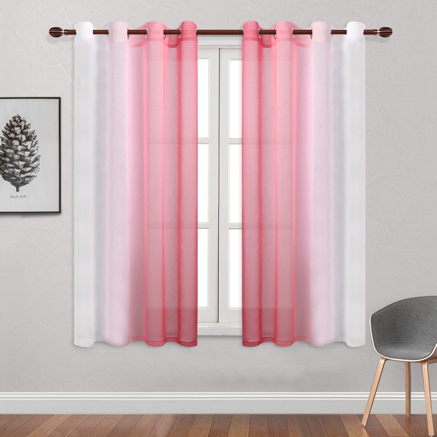 Modern Design Voile chiffon Curtains - Gradient colours- steel Grommets - 2 pieces - for living rooms and bedrooms
