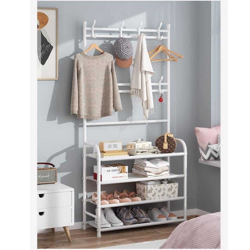 Gelory Coat Stand with Shoe Storage Organiser - 5 Tier Rack, Holder, Stand, and Shelf for Entryway, Hallway, Dorm, Bedroom (Black)