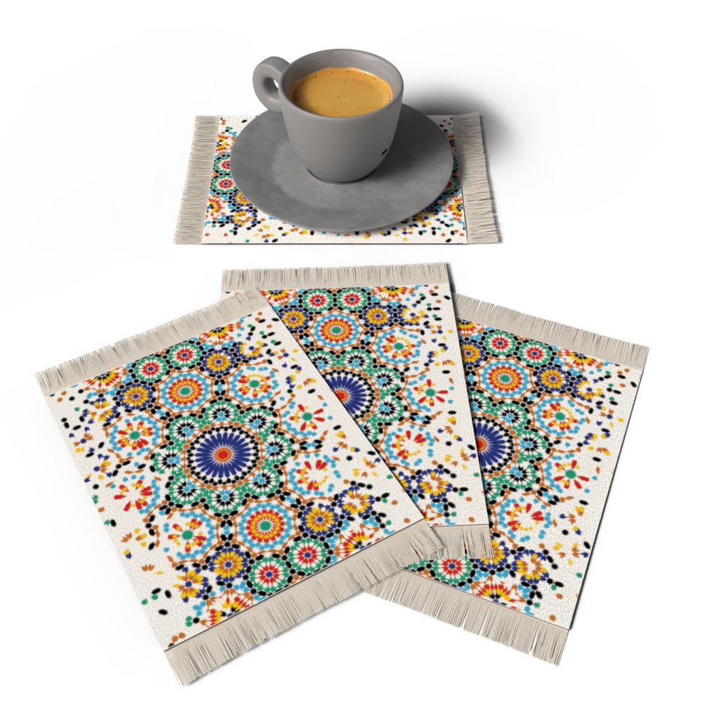 Rug Coaster Set – Set of 4 Mini Carpet Coasters with Velvet Surface & Leather Backing, Non-Slip, 14x9 cm, Elegant Table Protection & Gift Idea
