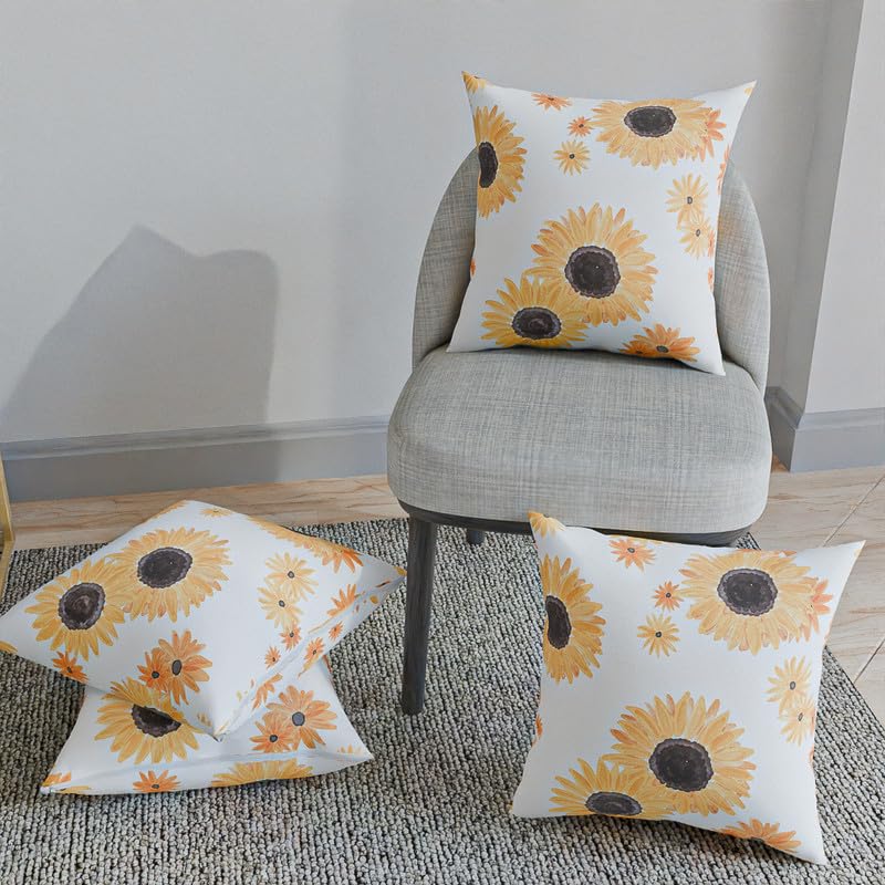 Sun Flower Cushion Cover, made from a soft Cotton-Like fabric in White & Yellow, 40x40 cm, a bright and cheerful decorative pillow ideal for bringing a sunny, positive vibe to any room