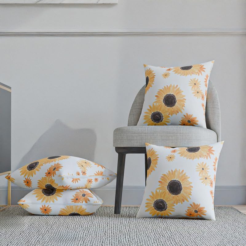 Sun Flower Velvet Cushion Cover, a plush and vibrant decorative throw pillow in White & Yellow, 40x40 cm, combines a cheerful design with a luxurious feel for your sofa or chair decor