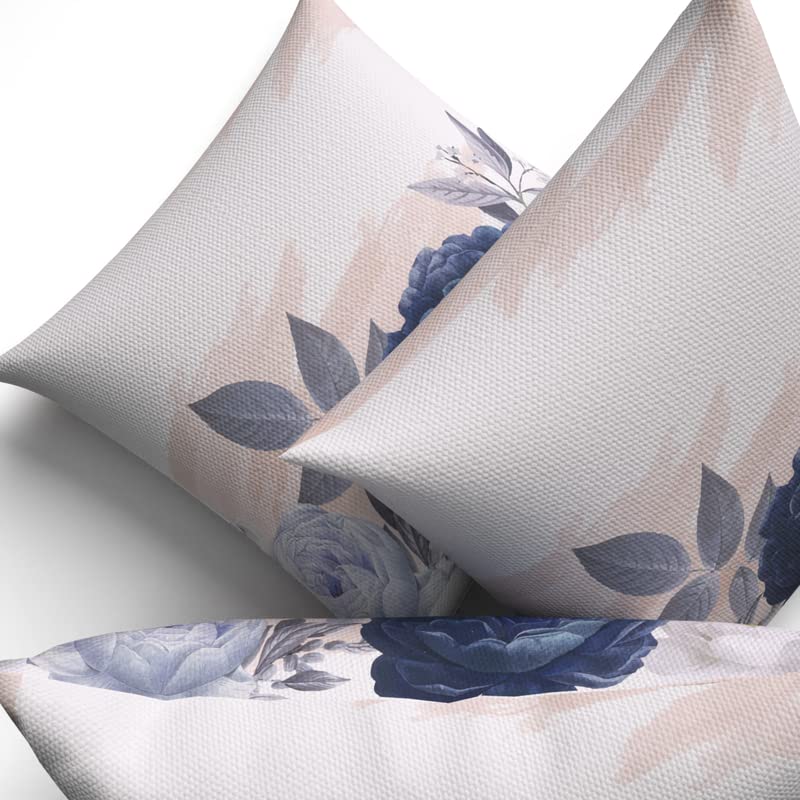 Bloom Set Velvet Cushion Cover in Blue & White, a plush decorative pillow with a beautiful floral pattern, 40x40 cm, perfect for creating a serene and elegant atmosphere in your bedroom