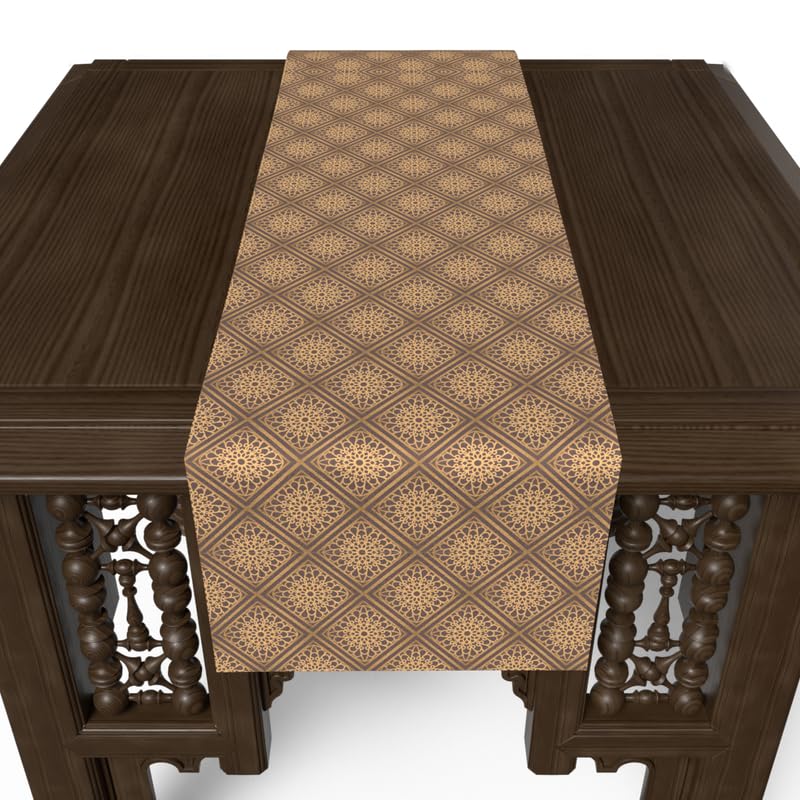 Ramadan's Unique Era Velvet Runner in Brown & Gold, an Opulent 35x140 cm Decorative Centerpiece with a Luxurious Islamic Pattern, ideal for creating a Rich and Festive Atmosphere