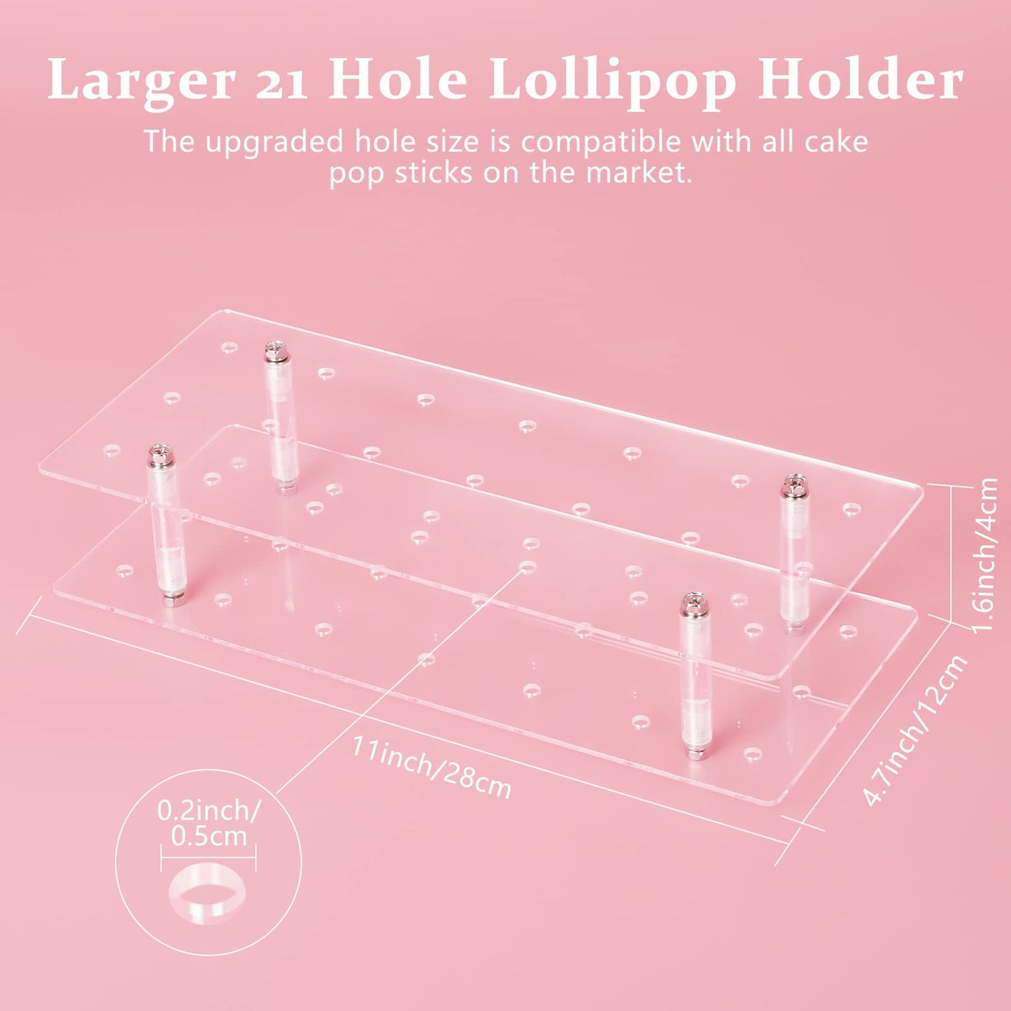 Lollipop Display Stand, Acrylic Cake Pop Holder with 21 Holes, Clear Stand for Lollipops, Cake Pops, Cakepopsicles, for Wedding, Birthday, Baby Shower, Party Dessert Table Presentations