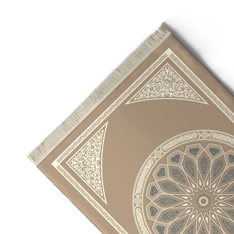 Velvet Prayer Mat in a neutral Beige, 68x117 cm, a luxurious and soft Islamic rug with a classic dome design, perfect for providing a comfortable prayer space in any room's decor