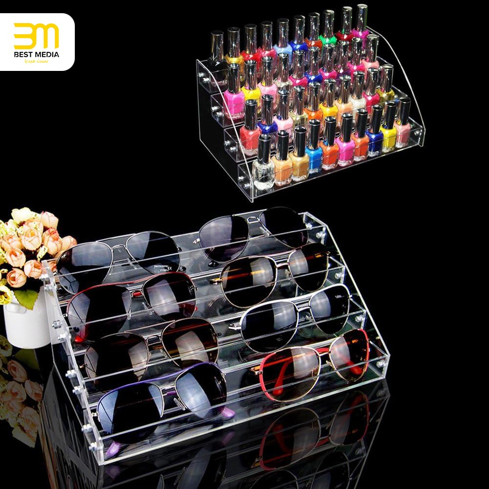Tier Tiered Acrylic Makeup Organizer, Wide Display Rack for Lipstick, Nail Polish, and Eyeshadow, Clear Countertop Stand for Essential Oils, Paints, and Retail Displays