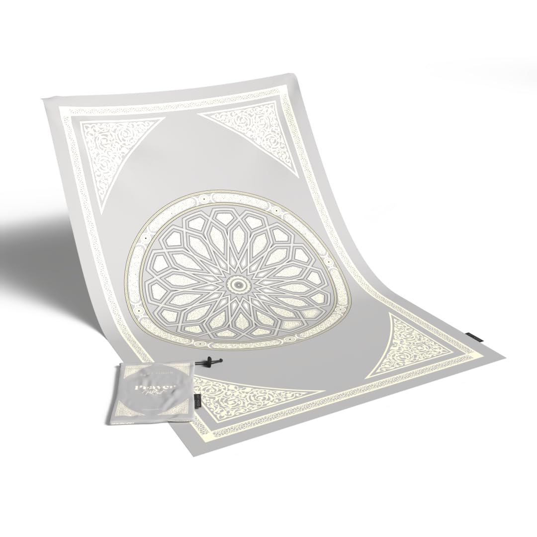 Al-Qubba Portable Prayer Mat, a Waterproof and Lightweight Foldable Travel Rug in a Convenient Pocket Size, Grey, an Ideal Companion for Daily Prayers (Salah) at the Office, Park, or on Vacation
