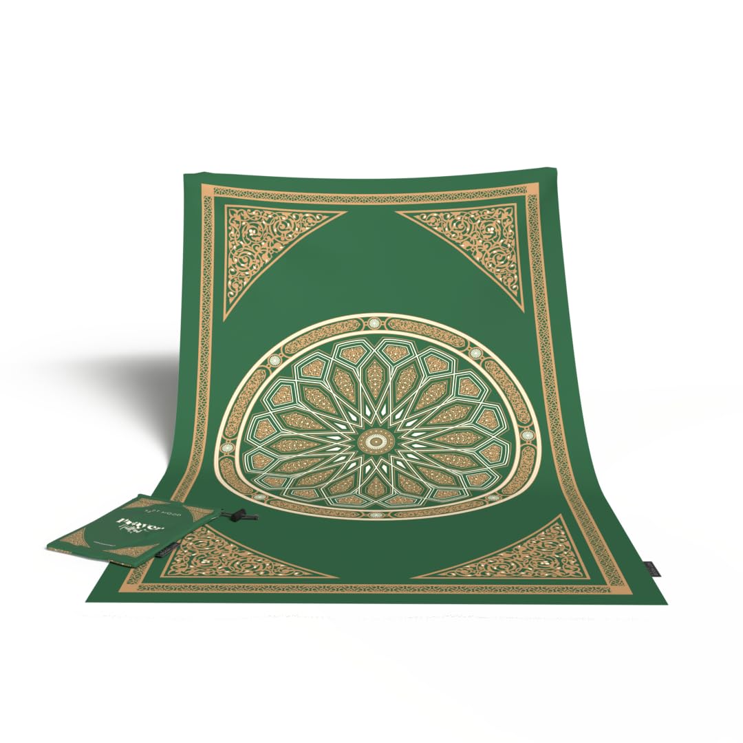 Al-Qubba Portable Prayer Mat, a Waterproof and Lightweight Travel Rug, Compact and Foldable to Pocket Size, Green, Perfect for Ensuring a Clean and Convenient Space for Muslim Prayer on the Go