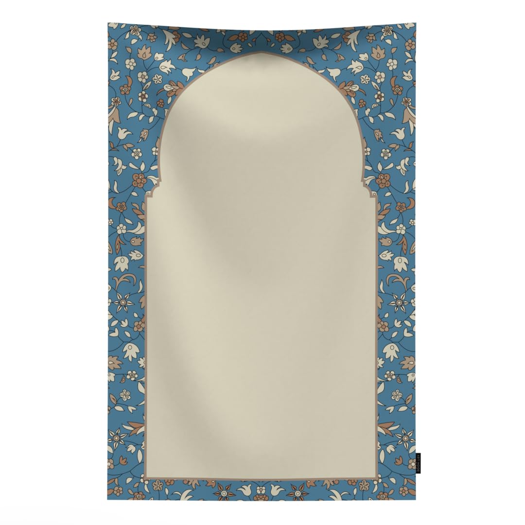 Al-Rawda Portable Prayer Mat, a Waterproof and Lightweight Travel Rug that folds to a Compact Pocket Size, Blue, an Easy to Carry Janamaz for Daily Prayers at Work, Outdoors, or Travel