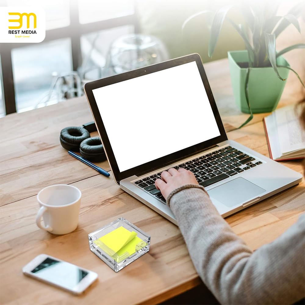 Acrylic Notepad Box - Clear Sticky Notes Holder for Desk Organization, Suitable for Office, Dorm Room, Classroom and Workstation Use, Square Acrylic Holder Without Pads, Clear
