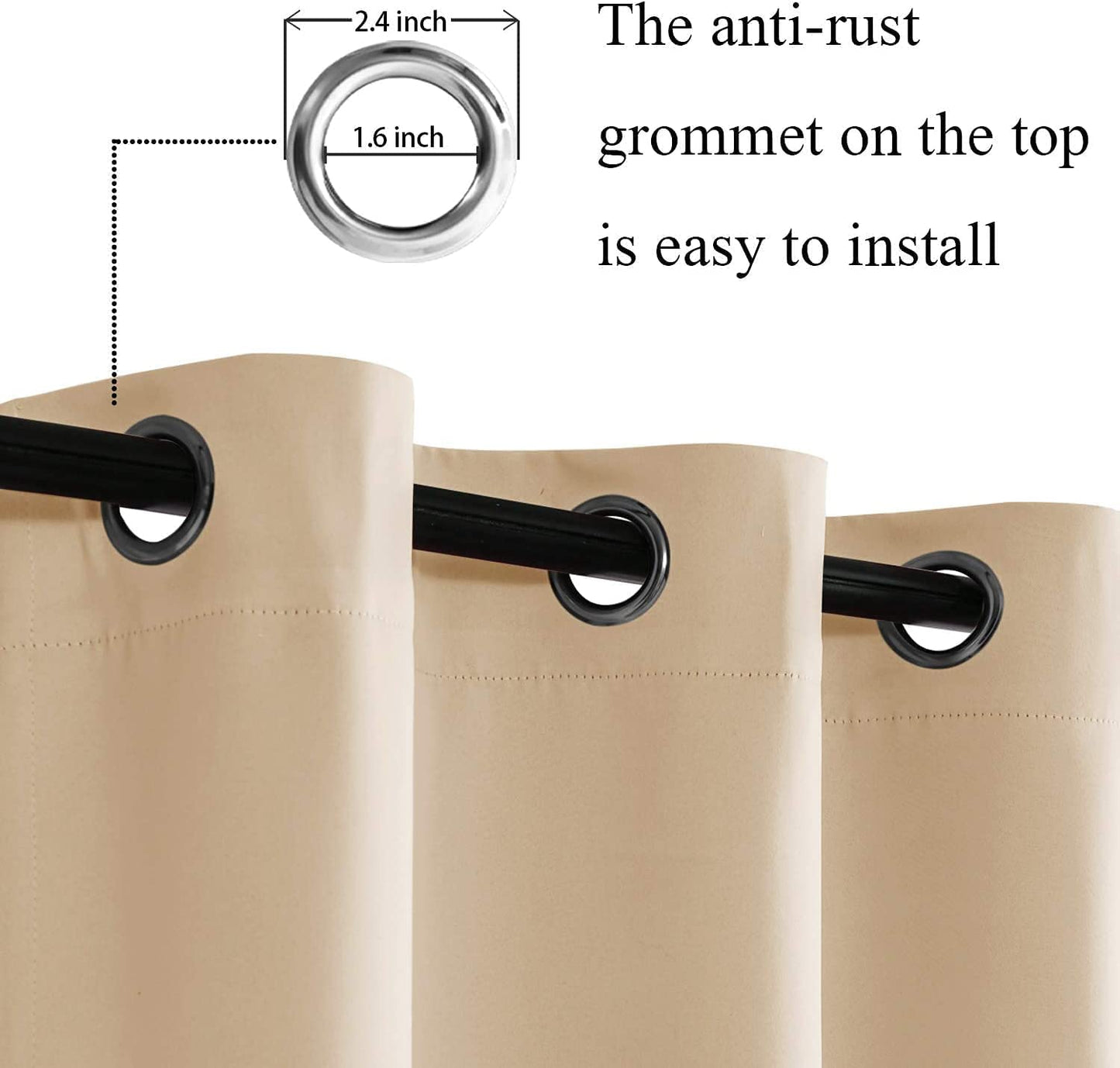 Blackout Curtains with Tiebacks - Thermal Insulated, Light Blocking and Noise Reducing Grommet Curtain Drapes for Bedroom and Living Room, Set of 2 Panels,