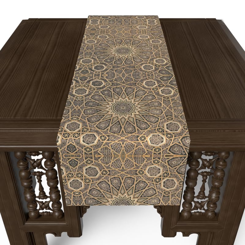 Ramadan's Unique Diwan Velvet Runner in Brown & Gold, a Luxurious 35x140 cm Decorative Centerpiece with a Traditional, Elegant Islamic Pattern, perfect for Opulent Ramadan Decor