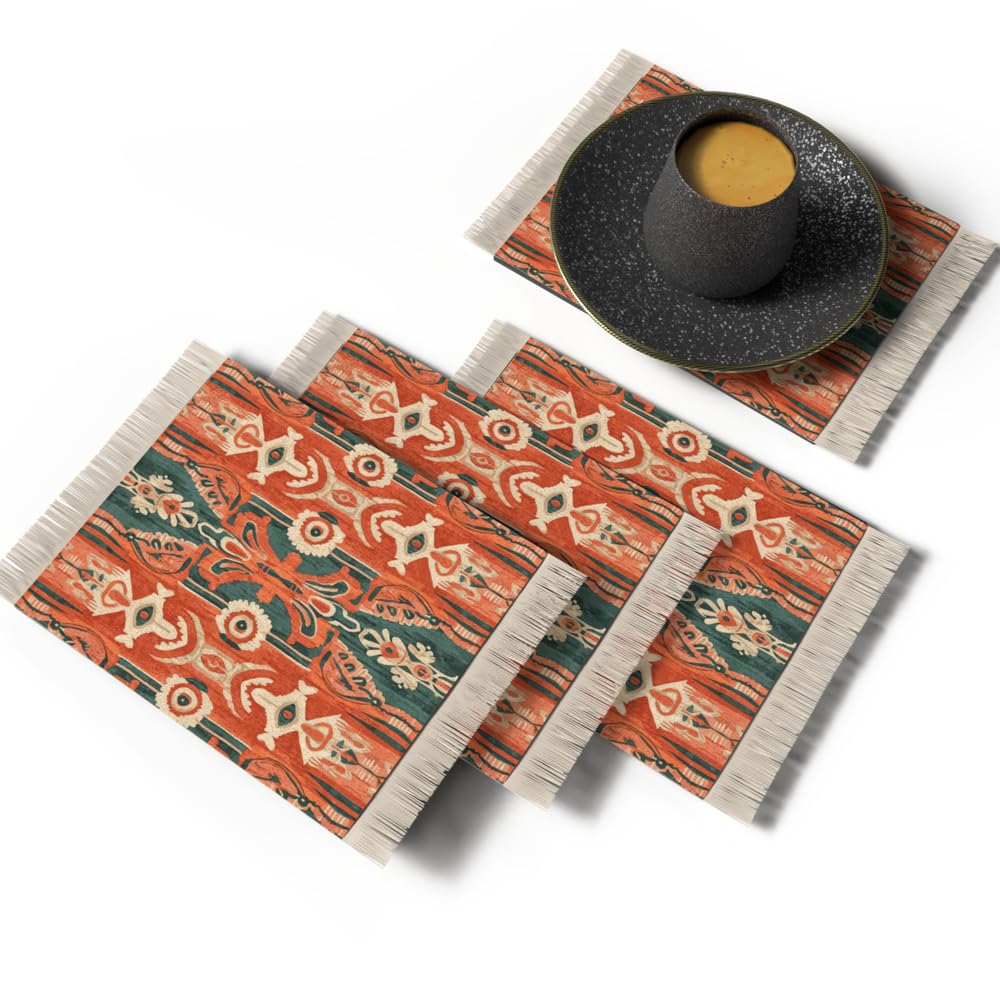 Rug Coaster - Elegant and Durable Mini Rug Coasters for Coffee Table, Dining, and Home Decor - Ultra-Soft Microfiber Polyester - Set Of 4