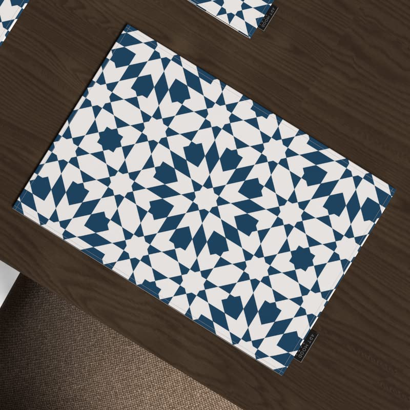 Topaz 7-Piece Dining Set, includes 6 multicolor canvas placemats (45x30 cm) and 1 runner (35x140 cm), with a traditional Islamic pattern to protect your table and create a festive mood
