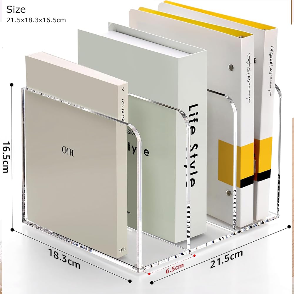 Clear Acrylic Magazine File Holder, 3-Section Vertical Desk Organizer for Office and Home Storage, Transparent Stand for Files, Folders, and Mail, Sturdy and Modern Desktop Accessory