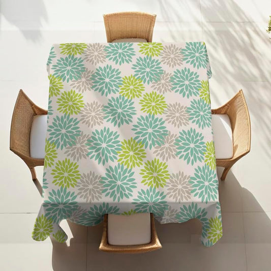 مفرش طاولة مخملي من الكتان بنقشة زهور - نسيج منسوج - فائق النعومة، مقاوم للانسكاب والتجاعيد - قطعة واحدة - أزرق مائي × أخضر