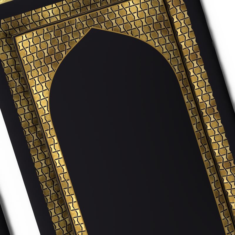 Padded Velvet Prayer Rug for Kids in Gold and Black, 57x95 cm, a soft and comfortable mat designed to encourage children, making their prayer time a special and comfortable experience