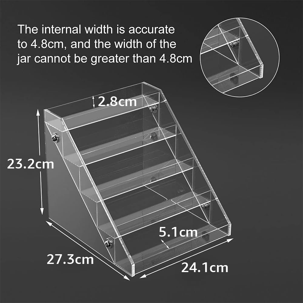 Acrylic Spice Rack, Clear 5-Tier Seasoning Shelf for Kitchen Countertop, Pantry, and Cabinet Organization, Step Display for Spice Jars, Bottles, and Condiments, Space-Saving Storage, Clear
