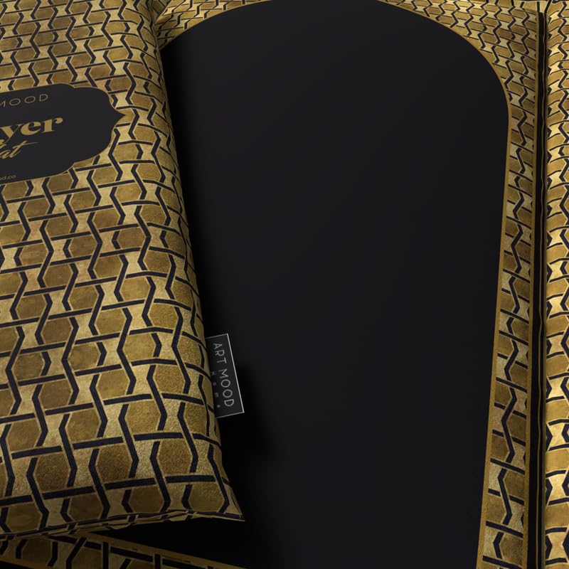 Padded Prayer Rug for Kids in Gold and Black velvet, 57x95 cm, a comfortable and soft mat with a classic design, perfectly sized to encourage and comfort young ones during prayer