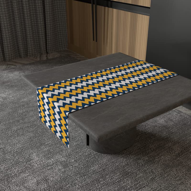 June Zigzag Velvet Table Runner, a Plush Multicolor 35x140 cm Decorative Centerpiece with a Chic and Lively Chevron Design, combines a Classic Pattern with a Luxurious Feel